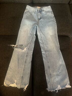 Altar'd State Light Wash Distressed Wide Leg Jeans